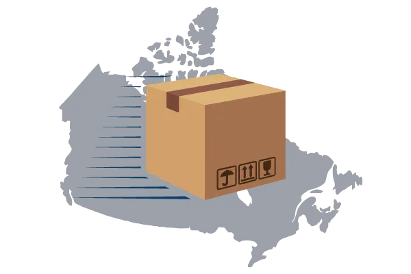 Canada Shipping, it is a packed box on top of the map of canada