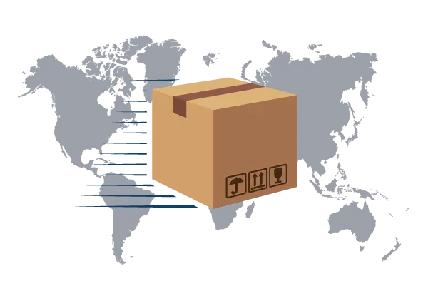 United Kingdom Shipping, it is a packed box on top of the map of the world