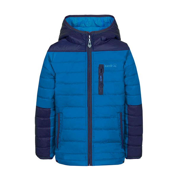 Kids kamik ski coat in navy blue and light blue